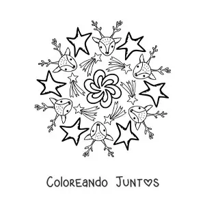 Imagen para colorear de mandala de renos y estrellas de Navidad para niños