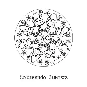 Imagen para colorear de mandala de árbol de Navidad para niños