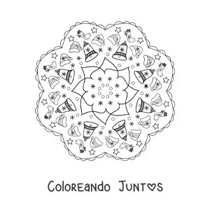 Imagen para colorear de mandala de campanas de Navidad para niños