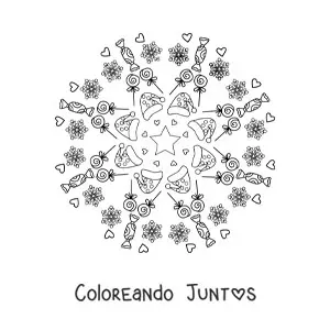 Imagen para colorear de mandala de caramelos de Navidad para niños