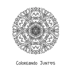 Imagen para colorear de mandala de Halloween kawaii