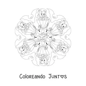 Mandala de Halloween con vampiro y calabaza