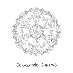 Imagen para colorear de mandala de Halloween con bruja y sombrero