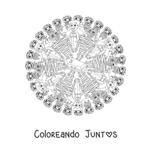 Imagen para colorear de mandala de Halloween con vampiro y momia