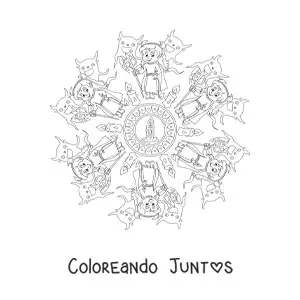 Imagen para colorear de mandala de Halloween con niña disfrazada
