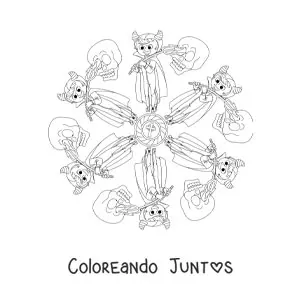 Imagen para colorear de mandala de Halloween con niño disfrazado