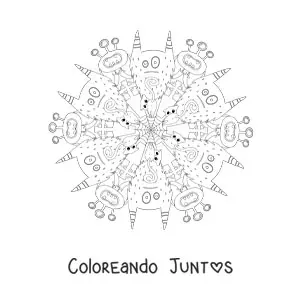 Imagen para colorear de mandala de Halloween con monstruos