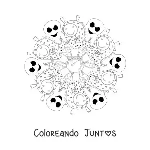 Imagen para colorear de mandala de Halloween con monstruos y fantasmas