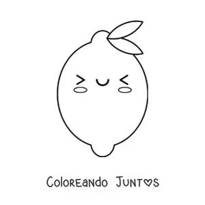 Imagen para colorear de un limón animado kawaii sonriendo con ojos cerrados