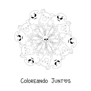 Imagen para colorear de mandala de Halloween con fantasmas