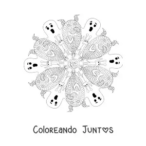 Imagen para colorear de mandala de Halloween con fantasmas