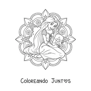 Imagen para colorear de mandala de la princesa Rapunzel de Disney