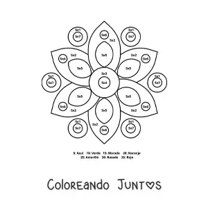 Imagen para colorear de mandala de multiplicación del número 5