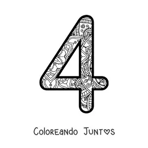 Imagen para colorear de mandala del número 4