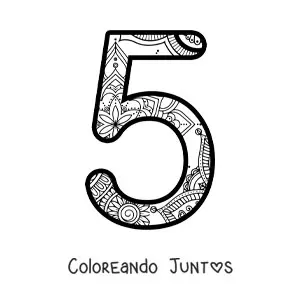 Imagen para colorear de mandala del número 5
