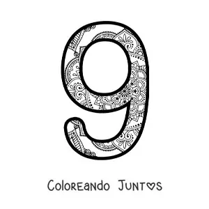 Imagen para colorear de mandala del número 9