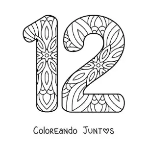 Imagen para colorear de mandala del número 12