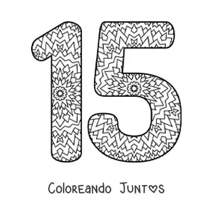 Imagen para colorear de mandala del número 15