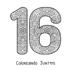 Imagen para colorear de mandala del número 16