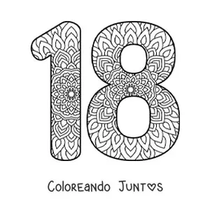 Imagen para colorear de mandala del número 18