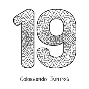 Imagen para colorear de mandala del número 19
