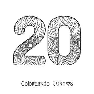 Imagen para colorear de mandala del número 20