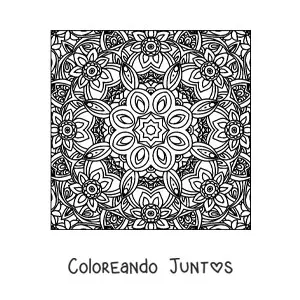 Imagen para colorear de mandala cuadrada con flores