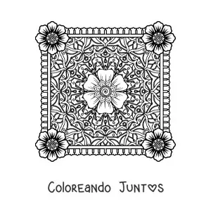 Imagen para colorear de mandala cuadrada con flores