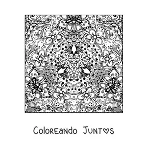 Imagen para colorear de mandala cuadrada floral