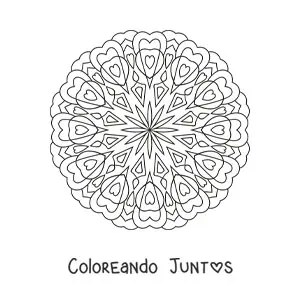 Imagen para colorear de mandala redonda fácil con corazones