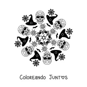 Imagen para colorear de mandala de calaveras de Halloween