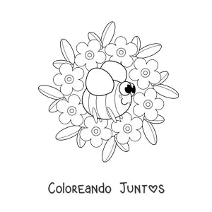 Imagen para colorear de mandala kawaii de abeja y flores