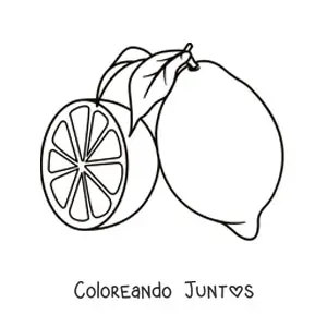 Imagen para colorear de un limón con hoja y medio limón
