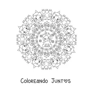 Mandala kawaii de unicornios