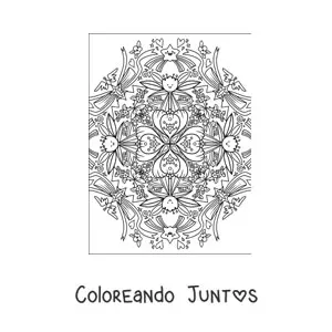 Imagen para colorear de mandala kawaii de flores y estrellas