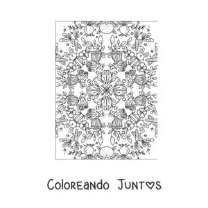 Imagen para colorear de mandala kawaii de flores y conejos