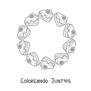 Imagen para colorear de mandala kawaii de rebanadas de pastel