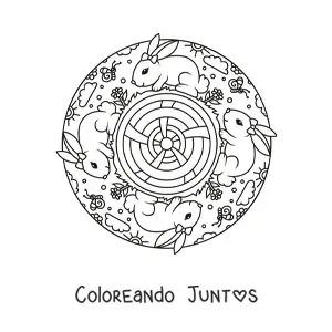 Imagen para colorear de mandala de conejos kawaii