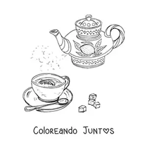 Imagen para colorear de una tetera con té de limón