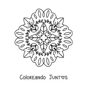 Imagen para colorear de mandala con hojas de otoño