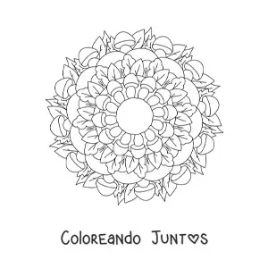 Imagen para colorear de mandala de flores y hojas