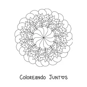 Imagen para colorear de mandala de flores y hojas