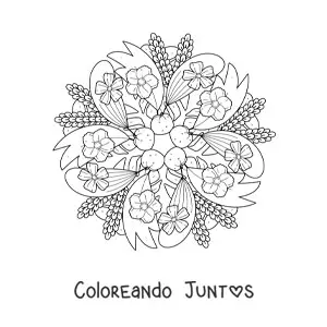 Imagen para colorear de mandala de flores y hojas fácil
