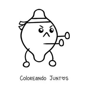Imagen para colorear de un limón animado vestido de karateca