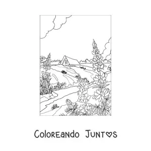 Imagen para colorear de paisaje de una casa en el campo