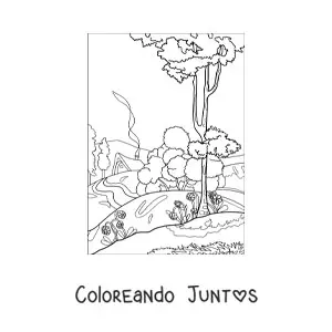Imagen para colorear de paisaje de una casa en el campo