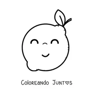 Imagen para colorear de un limón kawaii con hoja sonriendo con ojos cerrados