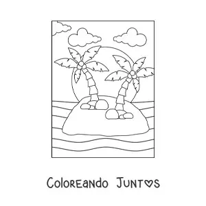 Imagen para colorear de una isla con dos palmeras