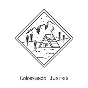 Imagen para colorear de paisaje de montaña con cabaña