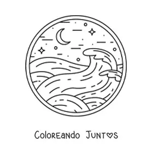 Imagen para colorear de las olas del mar de noche